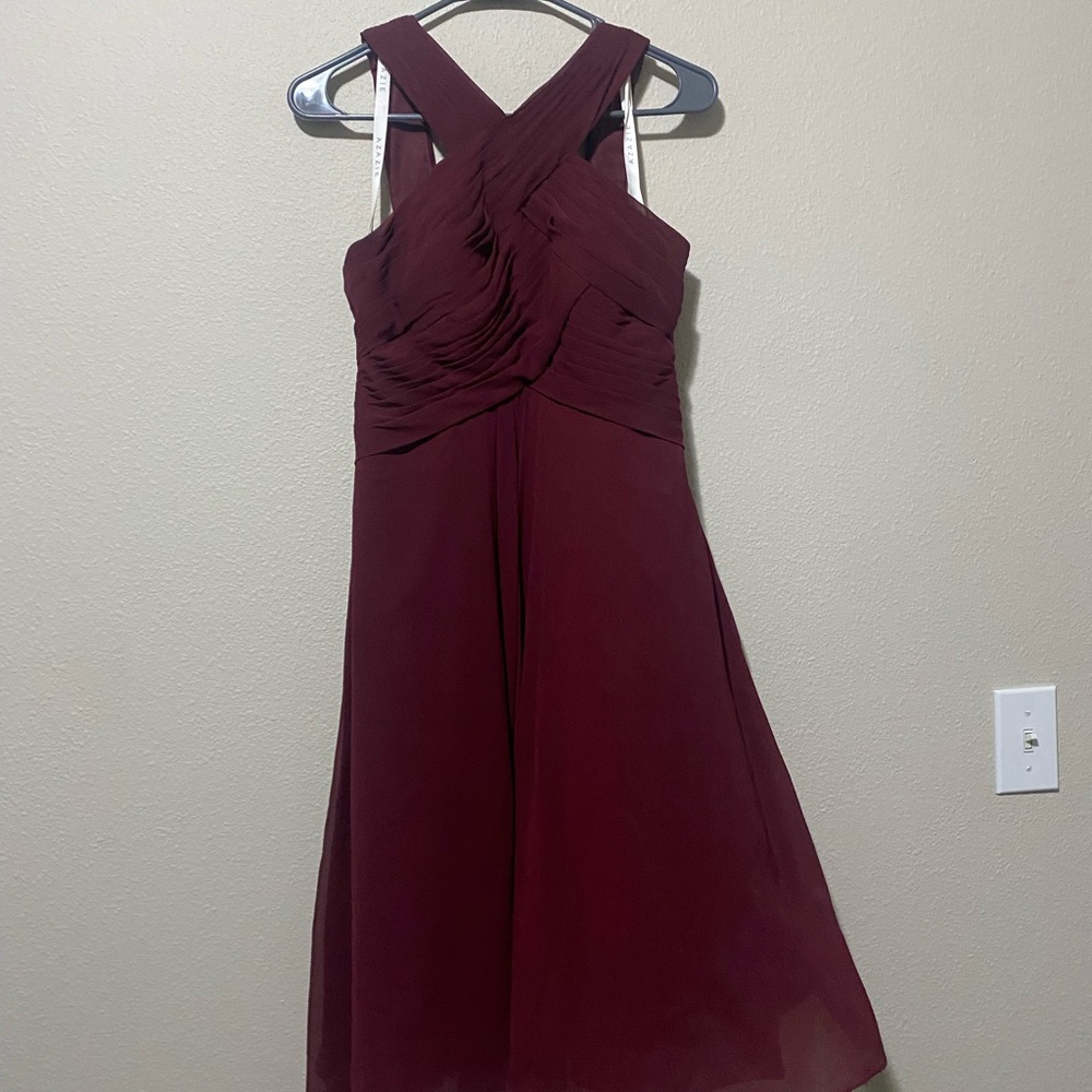 Azazie Amani Deep Red Cross Neck Dress
